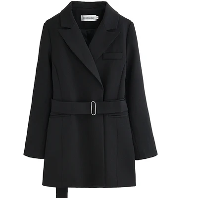 Spring Women Fashion New None Button Office Lady Suit Casual Slim Jacket Coat with belt - Цвет: Черный
