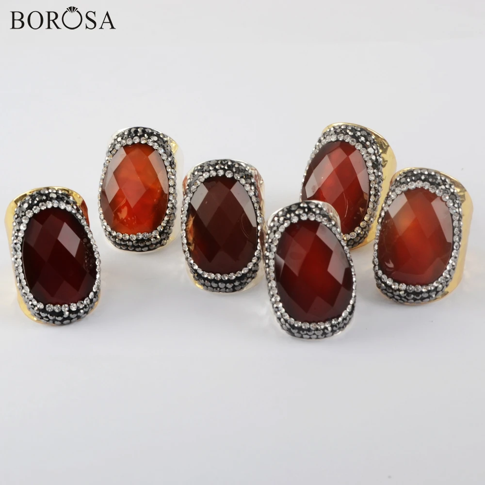 BOROSA, 5 шт., золото, серебро, сердолик, кольцо, натуральный халцедон, кольца, модное кольцо с кубическим цирконием, Женские Ювелирные изделия, подарки JAB975