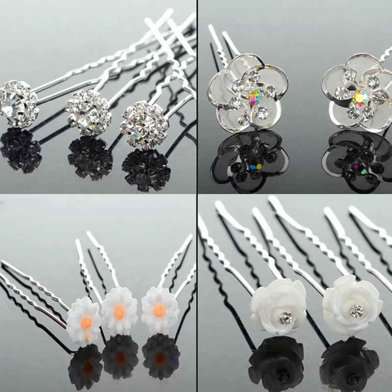 hair clips for women 20pcs Women Flower Hairpin Stick Wedding Bridal Crystal Pearl Hairpin U Shaped Hair Clip Barrettes Hair Accessories Wholesale bow hair clip