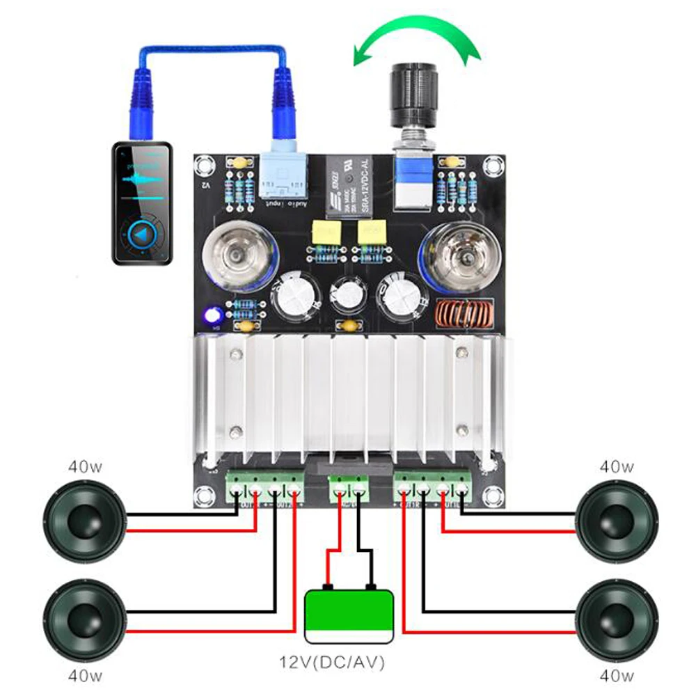 40W*4 12V Tube Power Amplifier Board High Power Enhanced Sound Stereo DIY