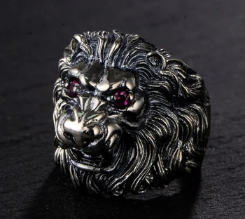 

925 Sterling Silver Men's Punk oxidized Lion rings ring Jewelry A3443