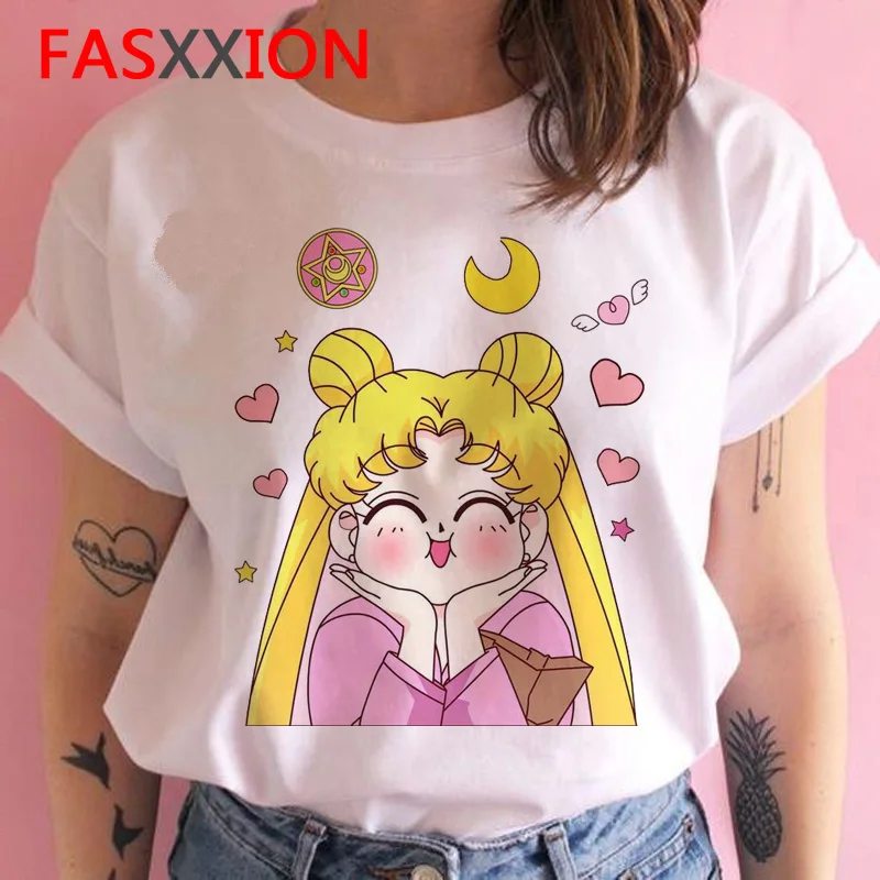 Sailor moon Футболка женская забавная мультяшная Харадзюку кавайная футболка Летняя женская графическая ulzzang Повседневная футболка Топ футболка Новинка
