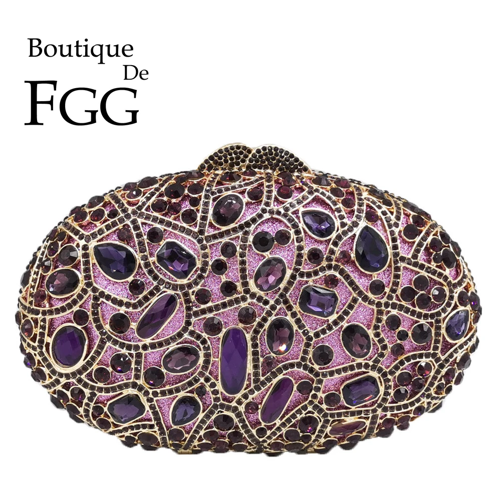 Женская вечерняя сумочка Boutique De FGG фиолетовая Сумочка-клатч со стразами