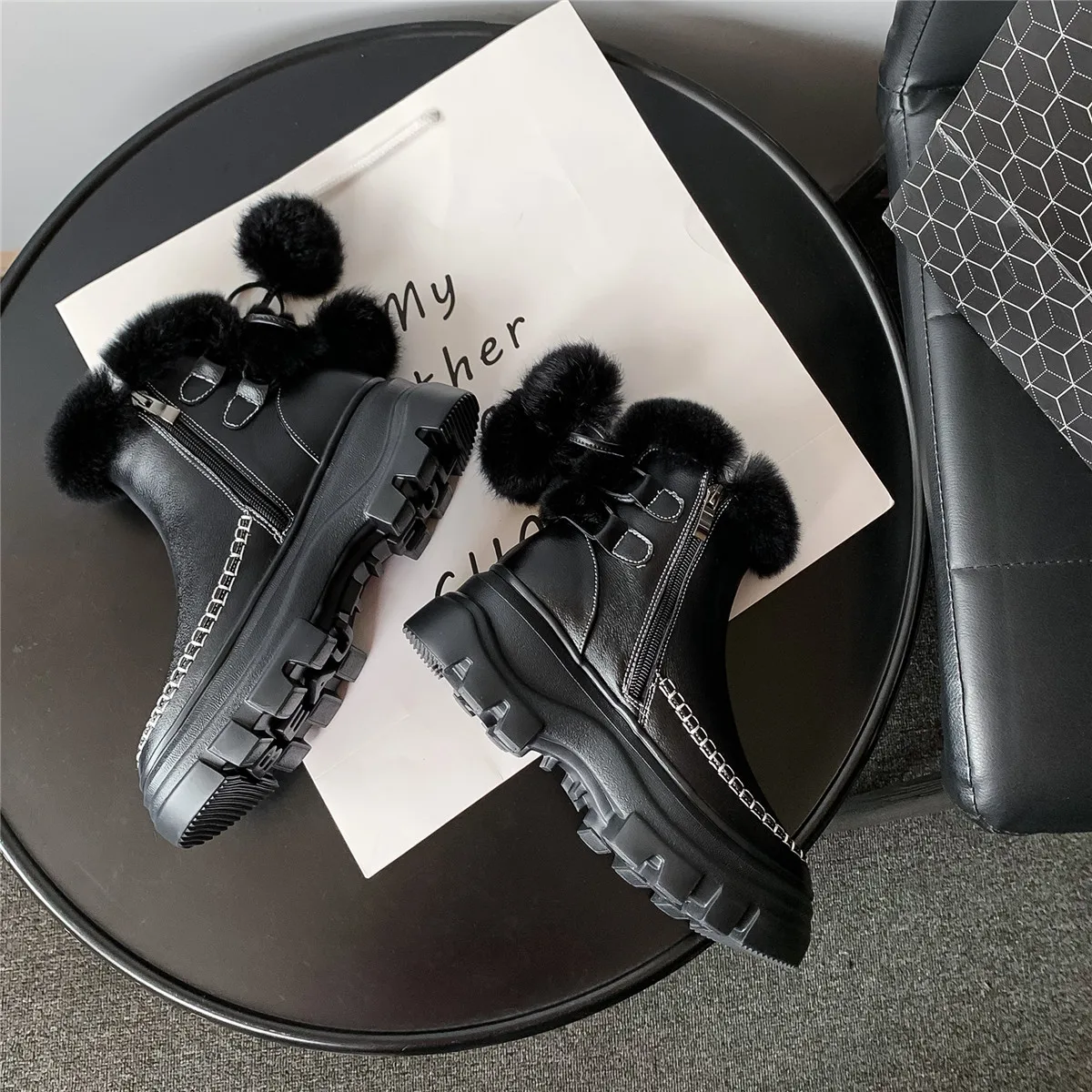 Women's genuine leather platform flats ankle boots warm plush winter cold weather waterproof Non-slip snow boots shoes for women