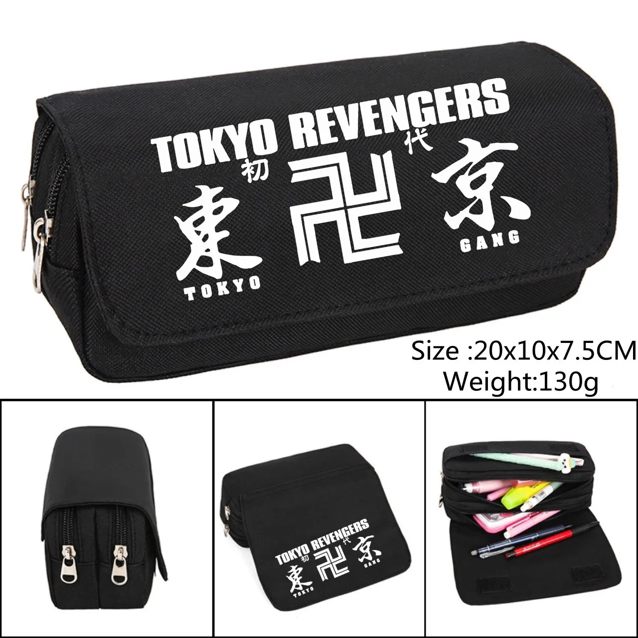 Anime Tokyo Revengers Pencil Case Cartoon Black Make up Cosmetic Bag Student Stationery Multi-function flip Bags Gift