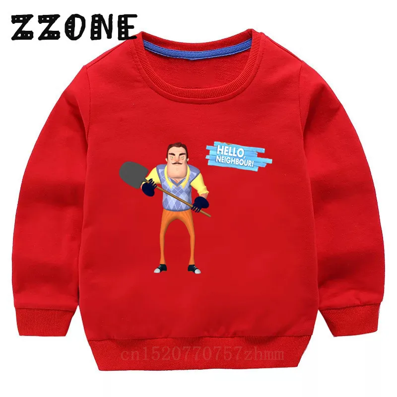5225F-Red Детские толстовки детские забавные толстовки с героями мультфильмов «Hello neigher» хлопковый пуловер для малышей топы для девочек и мальчиков, осенняя одежда KYT5225 - Цвет: 5225F-Red
