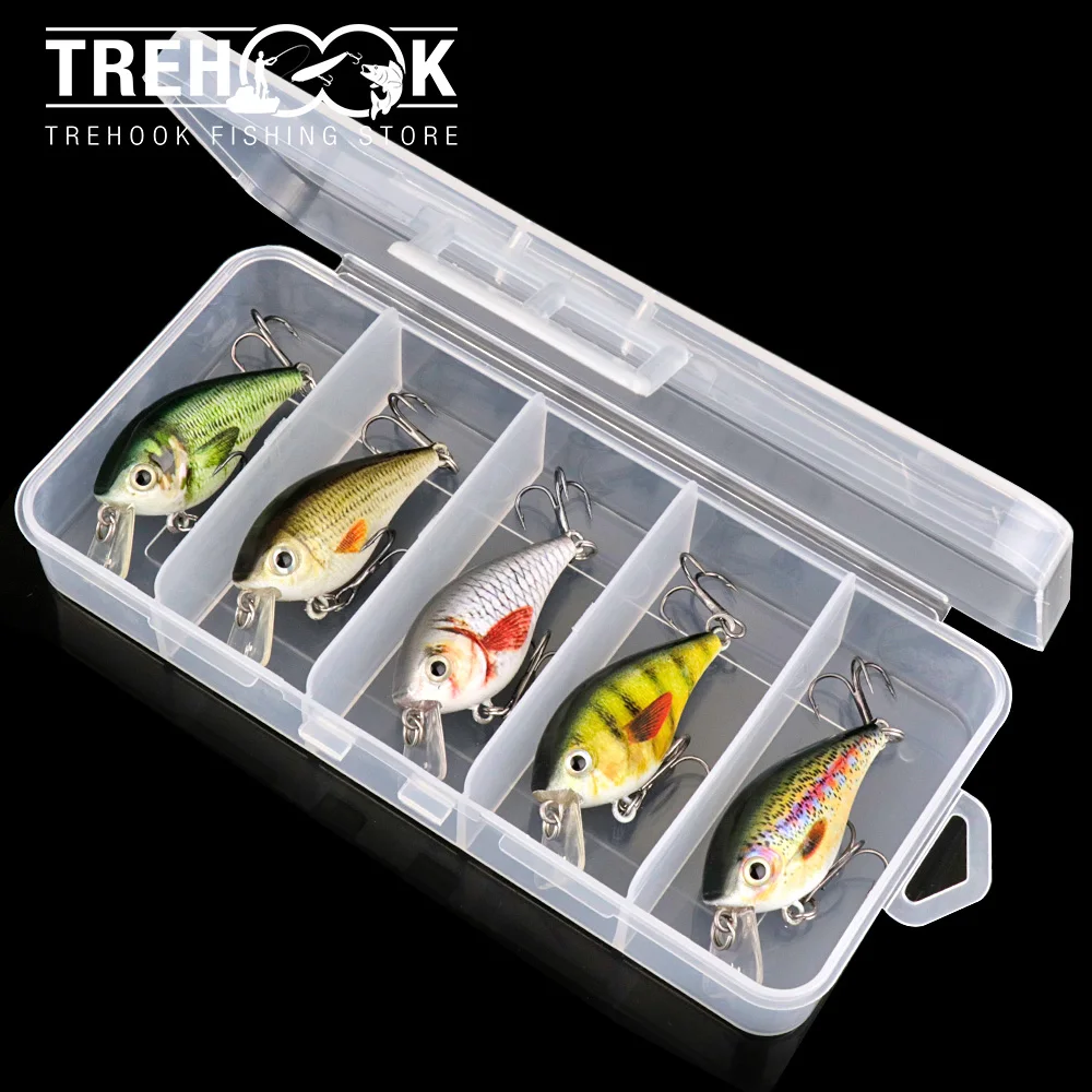TREHOOK 5pcs Mini Crankbaits Fishing Lure Set 4.5cm 6g Floating Minnow Lures Kit Artificial Bait Pike Wobbler Tackle Box | Спорт и