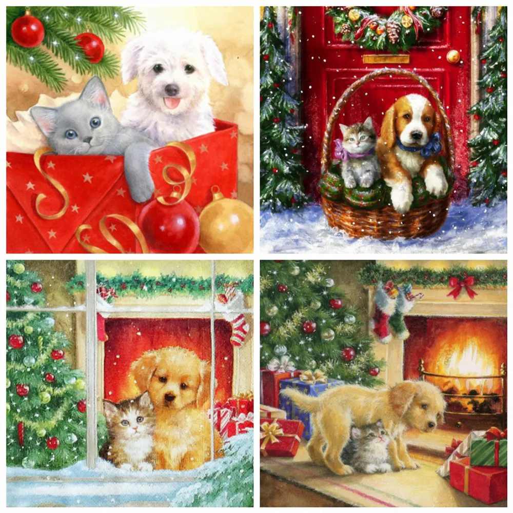 

Huacan Diamond Painting Full Square Christmas Home Decoration Accessories Dog Diamond Mosaic Layout Animal Diamond Art