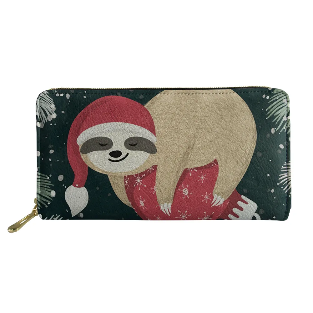 

THIKIN Cute Christmas Sloths Long Wallet Women Purses Fashion Coin Purse Card Holder PU Leather Wallets Female Zipper Money Bag