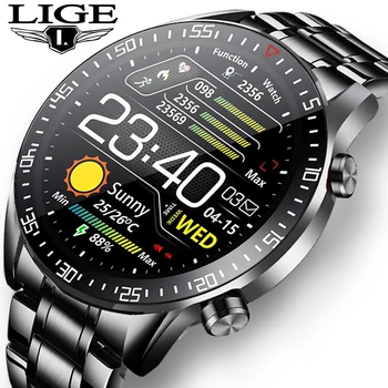 LIGE-reloj Digital con correa de acero para hombre, nuevo accesorio de pulsera electrónico con pantalla LED, resistente al agua, Bluetooth, 2021