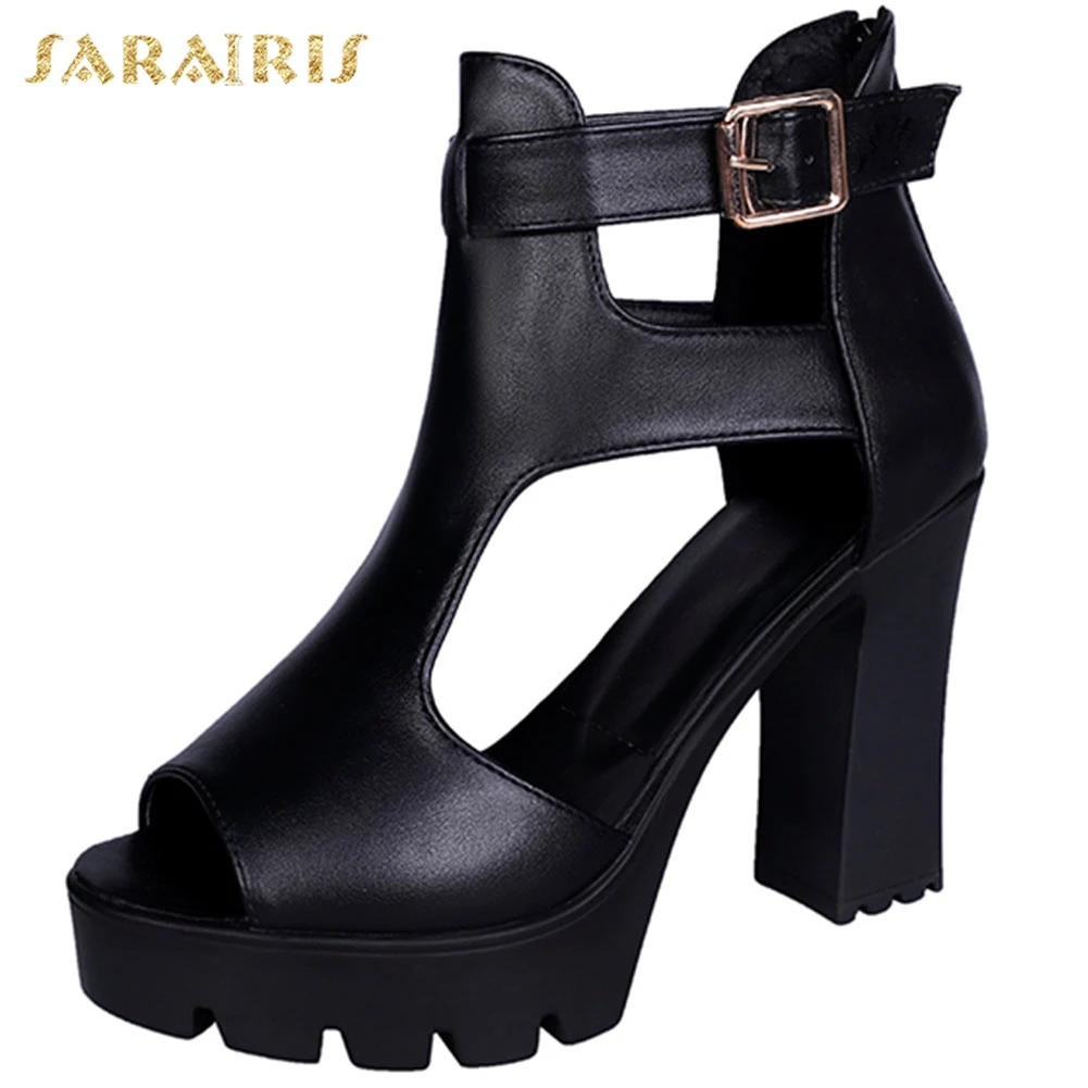 

Sarairis New Arrivals 2020 Dropship Peep Toe Zip Up Summer Sandals Woman Shoes Chunky High Heels Black Shoes Women Sandals