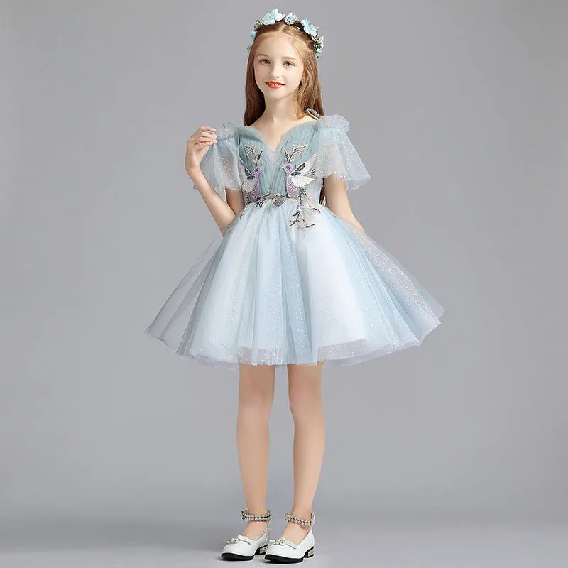 Vestidos роскошное платье принцессы с цветочной вышивкой для девочек детское
