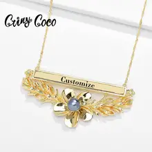 Cring Coco Fashion Hawaiian Plumeria Pendants Water Wave Chain Necklace Jewelry Custom Name Necklaces & Pendant Party for Women