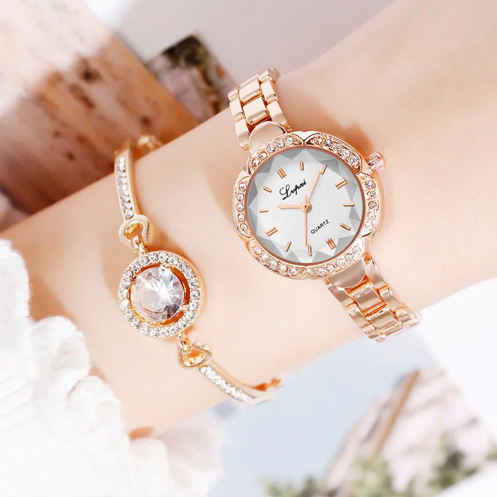 

New Set Watch Women Bracelet Watch Women Small Watch Chic Ladies Wrist Watch Rose Gold zegarek damski bransoleta zegarki damskie