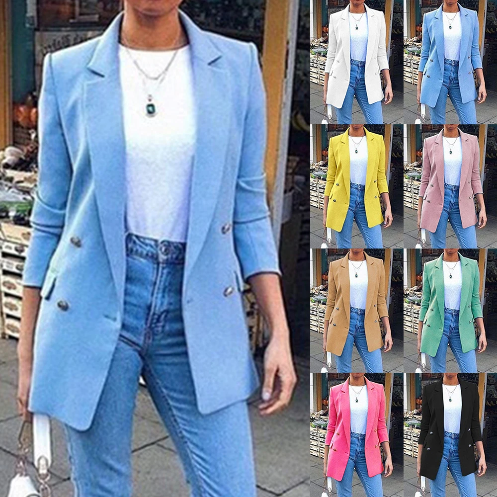 2019 Blazer para mujer de moda sólido Blazers abrigos señoras Collar ajustado abrigo