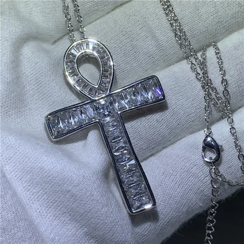 

Vintage ANKH Cross Pendant Diamond 100% 925 Sterling silver Chain Cross Pendant Necklace for Women Men Wedding jewelry Gift