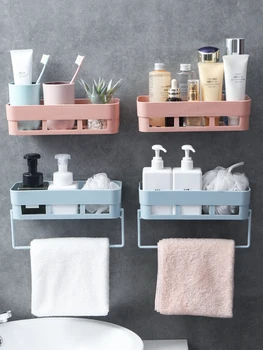 

Bathroom Storage Rack Bathroom Wall-mounted Hole-free Storage Rack Wall Bathroom Wash Rack Toilet Plastic Non-folding Rack Food