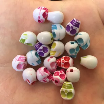 

Resin Colorful Mini Skull Beads Flatback Cabochon Stone 300PCS Scrapbook DIY Decor Home Halloween Figurine Crafts OF414