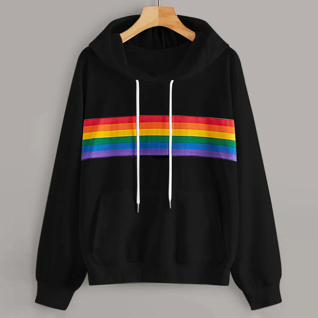 

Women Oversized Hoodie Rainbow Print Casual O-Neck Hoodie Long Sleeve Hooded Pullove Hoodies Ladies Sweatshirts streetwear NEW