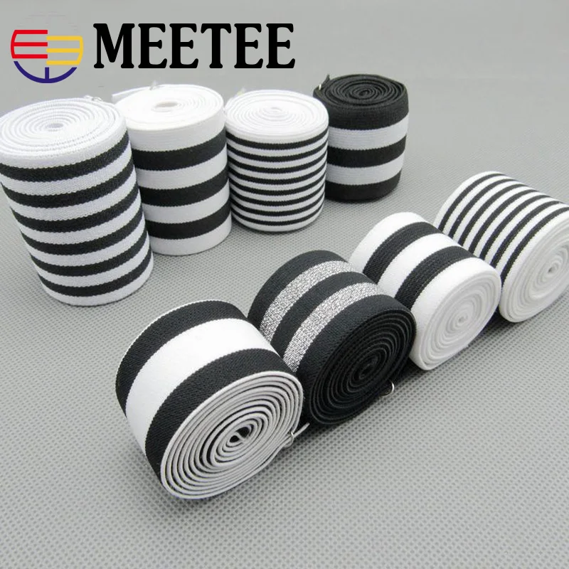 

5Yards White Black Stripe Nylon Elastic Band High Tenacity Rubber Bands Clothes Lace Trim Webbings Garment Trouser Accessories
