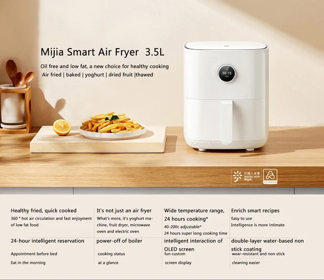 Xiaomi Mijia Smart Air Fryer 3.5L Large Capacity Without Oil Home French  Fries Machine Electric Deep Fryer APP & Voice Control