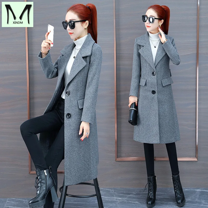 

Woolen Trench Coat 2019 Autumn New Korean-Style Suit Collar Slim Fit Slimming Mid-length Elegant Overcoat