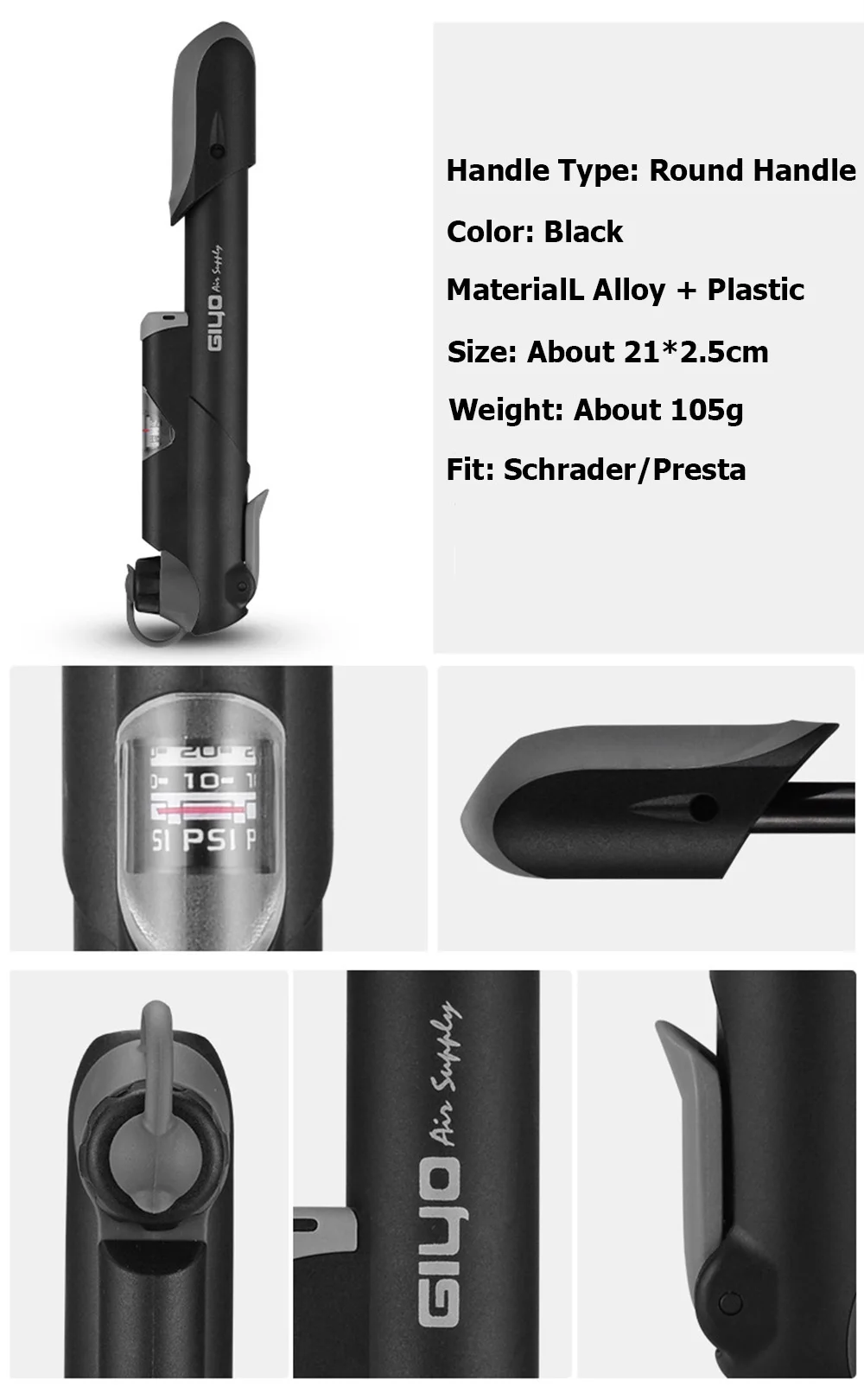 Portable Bicycle Pump Alloy Cycling Air Pump Motorcycle Tire Inflator Mini Hand Schrader Presta Valve MTB Road Bike Pump BC0280 (11)