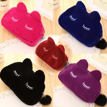 

Women Girl Cat Cartoon Bag Messenger Cosmetic Bag Pouch Phone Bag Cases Travel Makeup Organizer Bath Wash Kit Multifunction