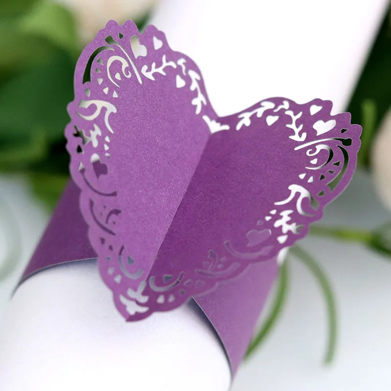50 шт. бумажные держатели-колечки для салфеток для свадебного украшения вечерние принадлежности обеденный декор для банкетного стола аксессуары - Цвет: Фиолетовый