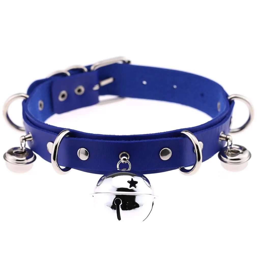 2021 Fashion Punk Blue Leather Choker Necklace Multilayer Heart Round Chocker Sexy Collar E Girl Women Necklace Gothic Jewelry 