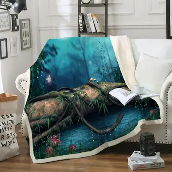 

Beautiful Landscape Fur Throw Blanket Moon Sherpa Fleece Blanket Tree Natural Plush Throw Blanket Adult Boys Blue Thin Quilt