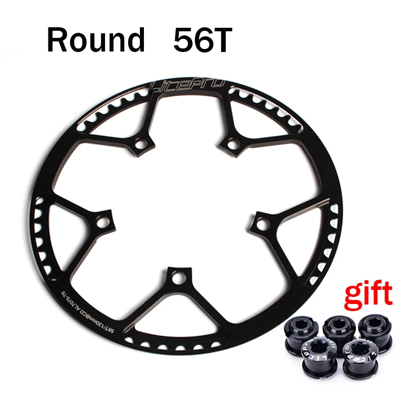 Litepro 42 T/45 T/47 T/53 T/56 T/58 T Одиночная скорость 130BCD складные велосипедные шатуны BMX из сплава цепные колеса AL7075 - Цвет: Black 56T