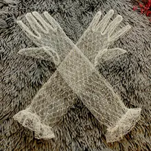 Сверкающие камни цвета слоновой кости 42 см Кристалл Свадебные перчатки опера палец кружева свадебные перчатки свадебные аксессуары vestido de festa