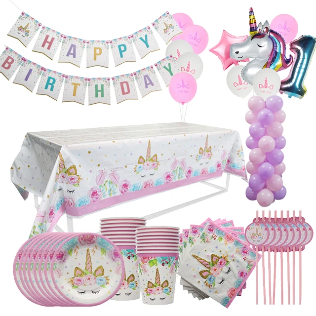 Vaisselle Anniversaire Fille 1 An, Set De Vaisselle De Fête D