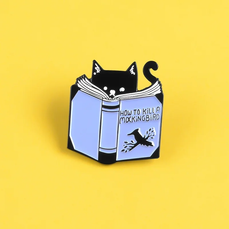 Чтение кошки эмалированная булавка животное книга мешочек для брошек одежда