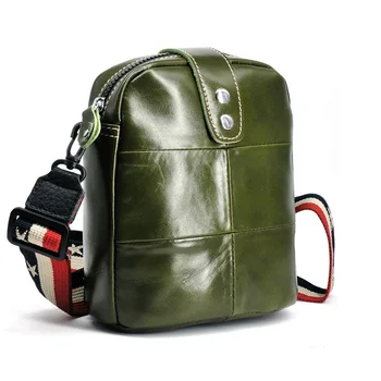 

Green Oil Waxed Genuine Leather Shoulder Bag Patchwork Cowhide Bucket Bag Women Crossbody Bag Real Leather