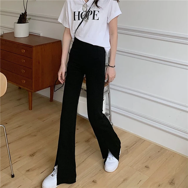 Casual Flare Pants Women Black Solid Slim Summer All-match Sporty High  Elastic Waist Fashion Ulzzang Style Pantalones De Mujer - AliExpress