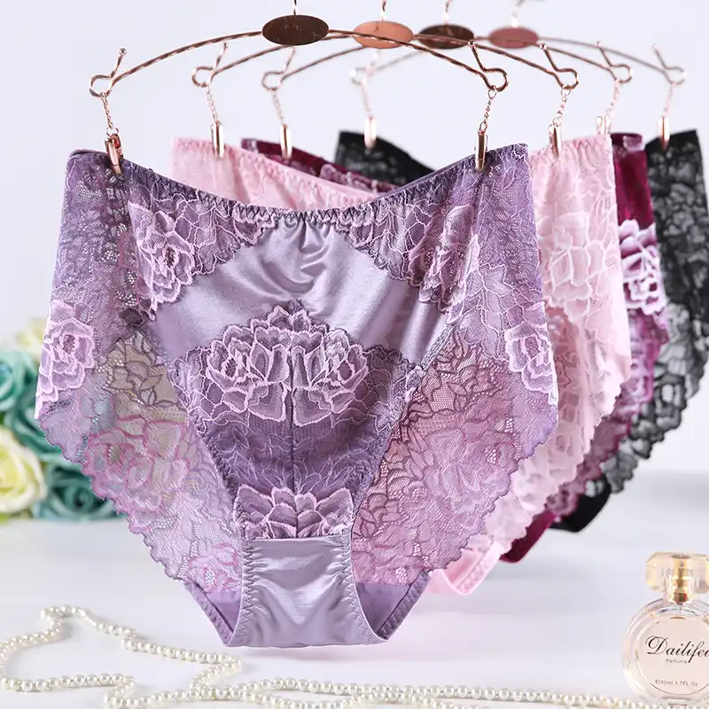 High Waist Lace Plus Size Panties Women Ice Silk Transparent Large Size