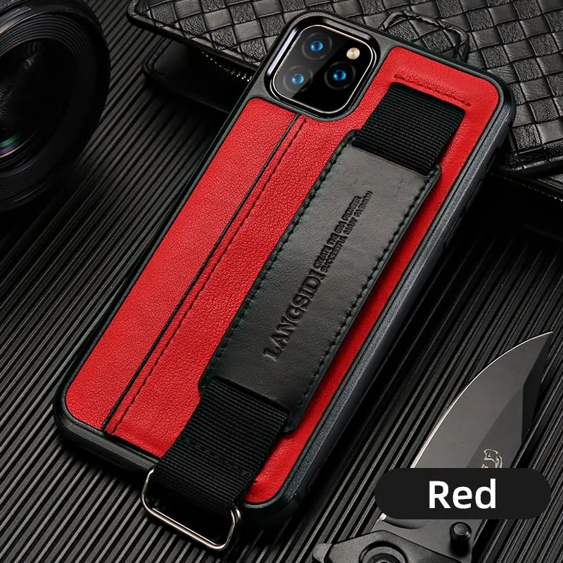 Красный Браслет из натуральной кожи чехол для iPhone 11 pro X XS MAX XR 6 6s 7 8 Plus противоударный многофункциональный чехол с отделением для карт - Цвет: Красный