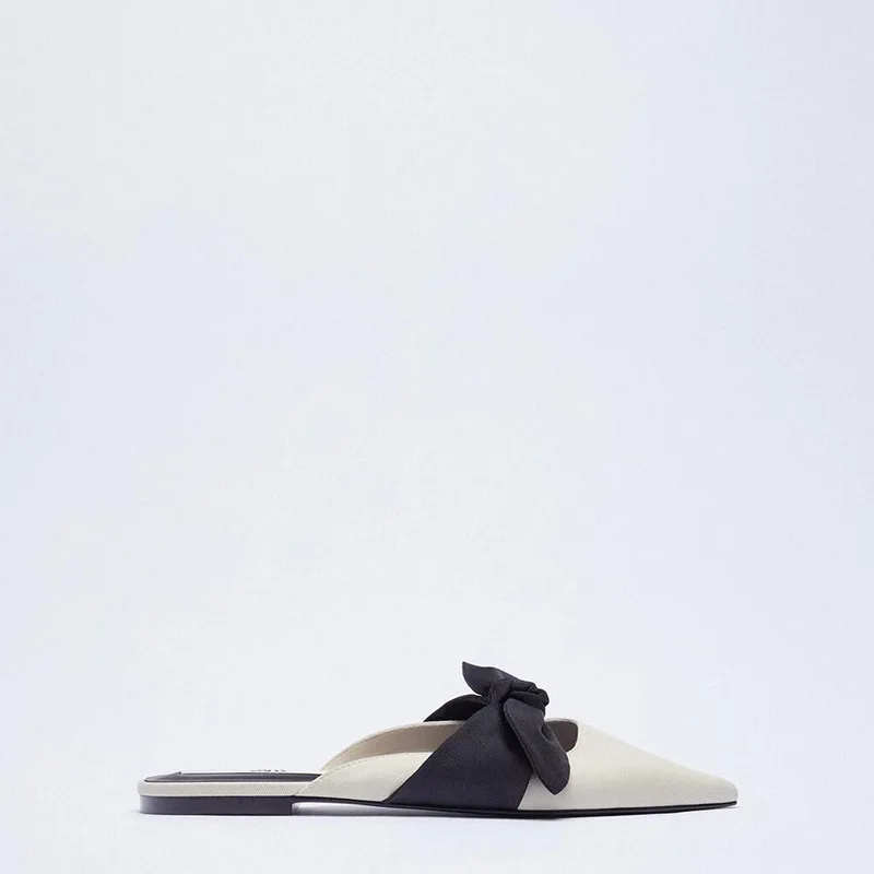 ZARZ Woman 2022 Flat Shoes Spring Summer Pointed Sexy Bow Outer Wear Plus Size 41 Beige Lazy Sandals And Slippers Women Luxury ZARZ Woman 2022 Flat Shoes Spring Summer Pointed Sexy Bow Outer Wear Plus Size 41 Beige Lazy Sandals And Slippers Women Luxury