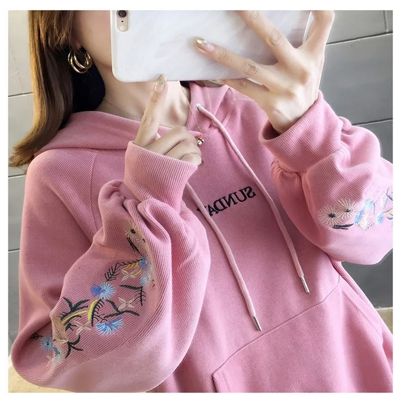 

Women hoodies fashion loose hooded embroidered long sleeve women sweatshirt sudadera mujer