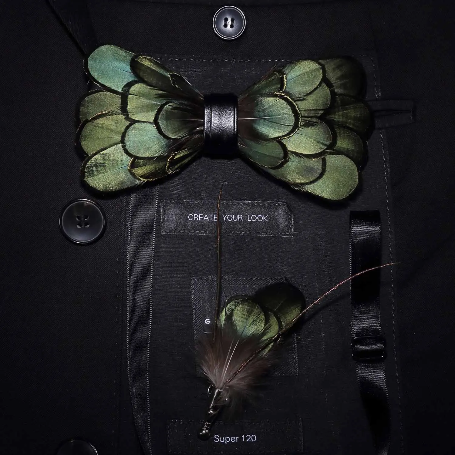 GUSLESON оригинальные зеленые Птицы Перо галстук-бабочка натуральная ручная работа брошь-бант деревянная Подарочная коробка набор для мужчин