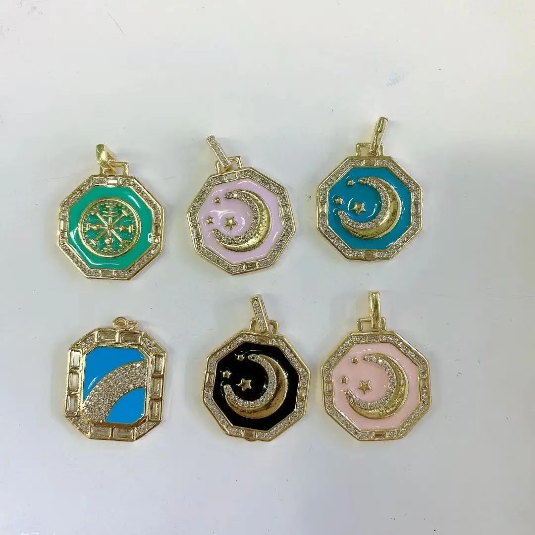 

10PCS, Gold Enamel Moon Neck Pendants Trendy Moon or Stars Charms Pendant For DIY Jewelry Making Findings