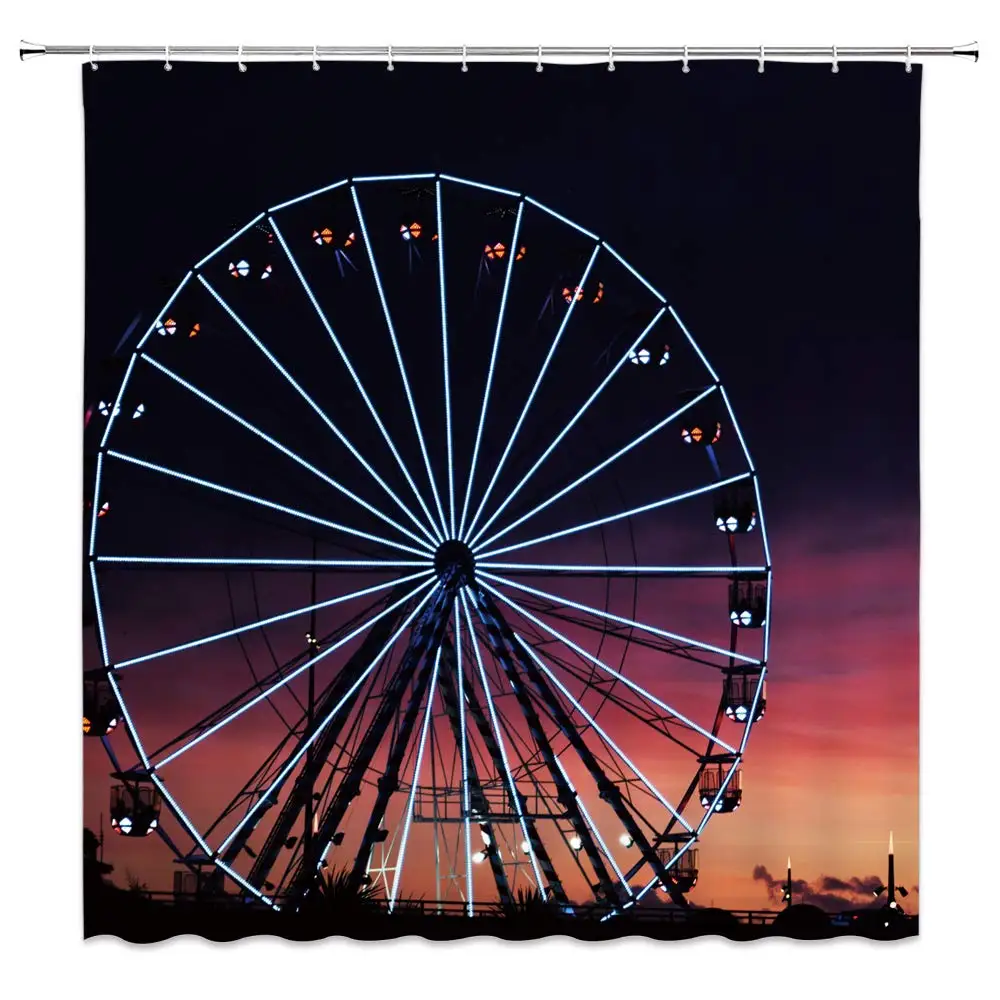 

Color Vector Pattern Shower Curtain Rainbow Color Shower Curtain Decoration Ferris Wheel Turntable Bathroom Shower Curtain Black