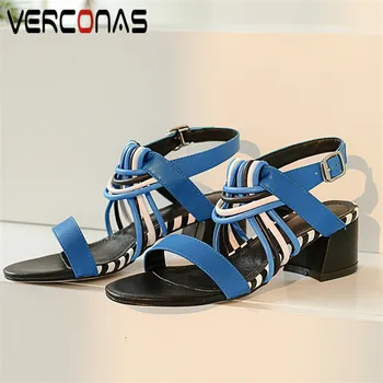 

VERCONAS 2020 Fashion Woman Pumps Woman Sandals Classic Design Summer Genuine Leather Round Toe Square High Heeled Shoes Woman