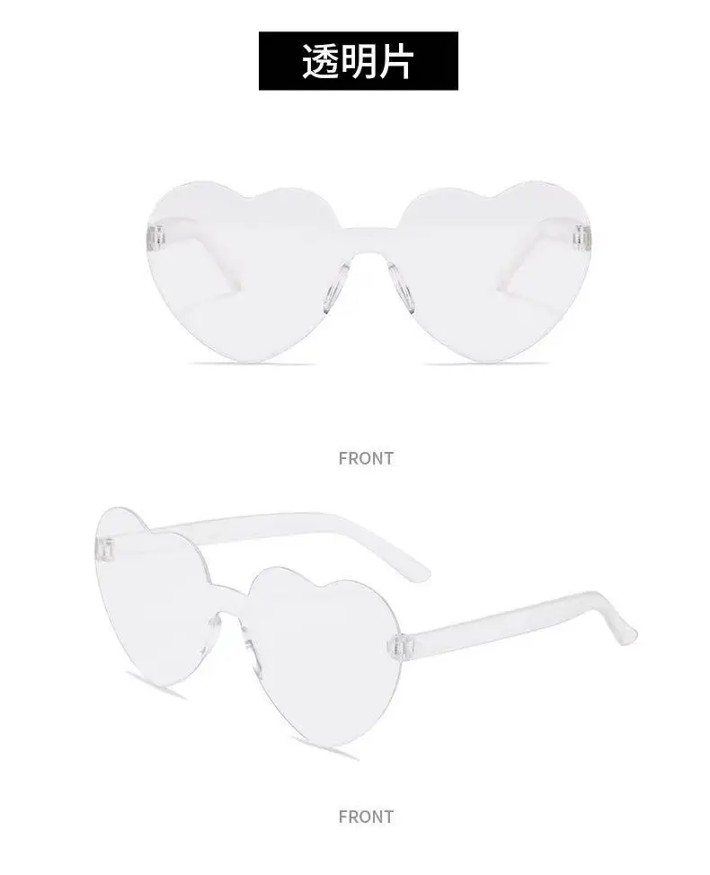 round sunglasses Peach Heart Sunglasses Love Sunglasses Jelly Color Frameless Heart-shaped One-piece Glasses Dazzling Color Glasses ladies sunglasses