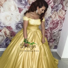 Роскошные желтого цвета из сатина с открытыми плечами Винтаж аппликации Расшитое бисером в честь пятнадцатилетия платья бальное платье vestido de 15 vestido de 15 жемчуг