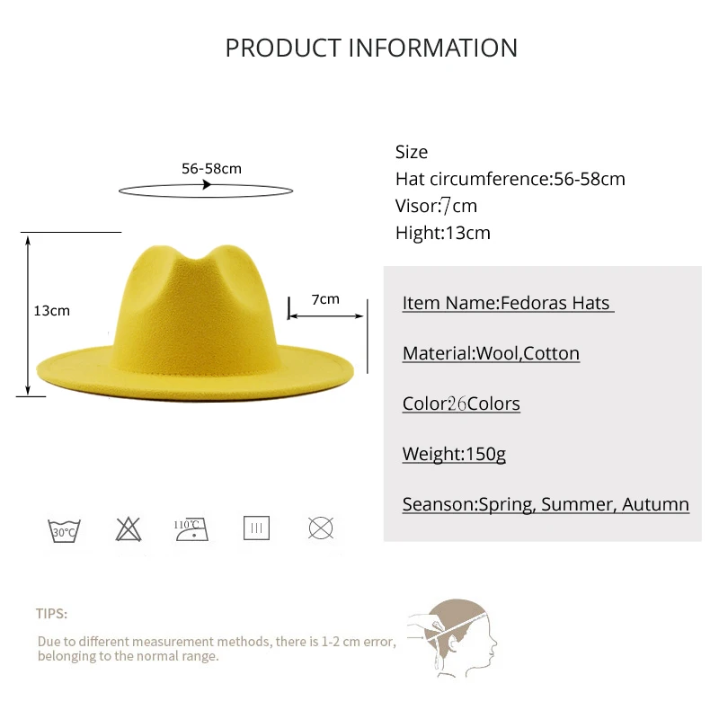 Wide Brim Simple Church Derby Top Hat Panama Solid Felt Fedoras Hat Men Women artificial wool Blend Jazz Cap fedora hat