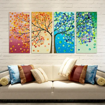 

Amazon Hot Sales Four Seasons Lucky Tree Decorative Painting 4 Spell Abstract HD Micro-jet Restaurant Bedroom Living Room Canvas