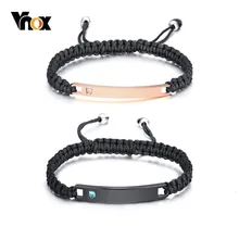 Vnox его браслеты ручной работы, плетеные из нержавеющей стали, ID тег, браслеты на запястье для женщин и мужчин, размер регулируется